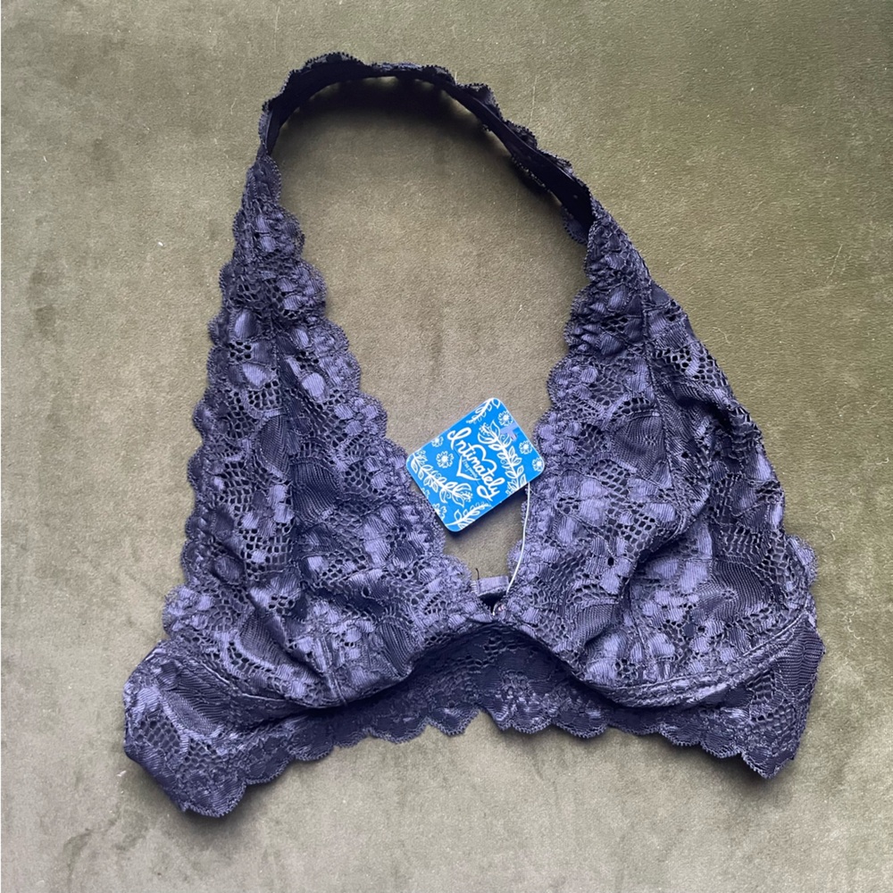 Free People Intimately Black Lace Halter Bralette, Sz S, NWT